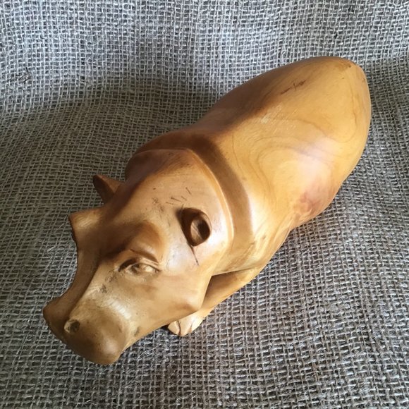 Hippo Hand-Carved Natural Wood Unique Statue - Picture 5 of 13